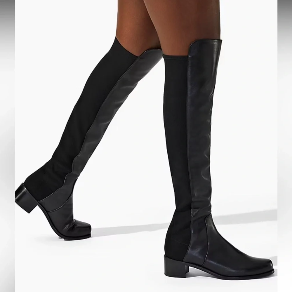 NEW Stuart Weitzman black leather Reserve block heel 5050 boots